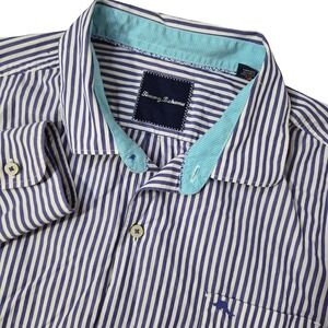 Tommy Bahama Shirt Mens XL Blue Striped Pima Cotton Long Sleeve Button Up Marlin